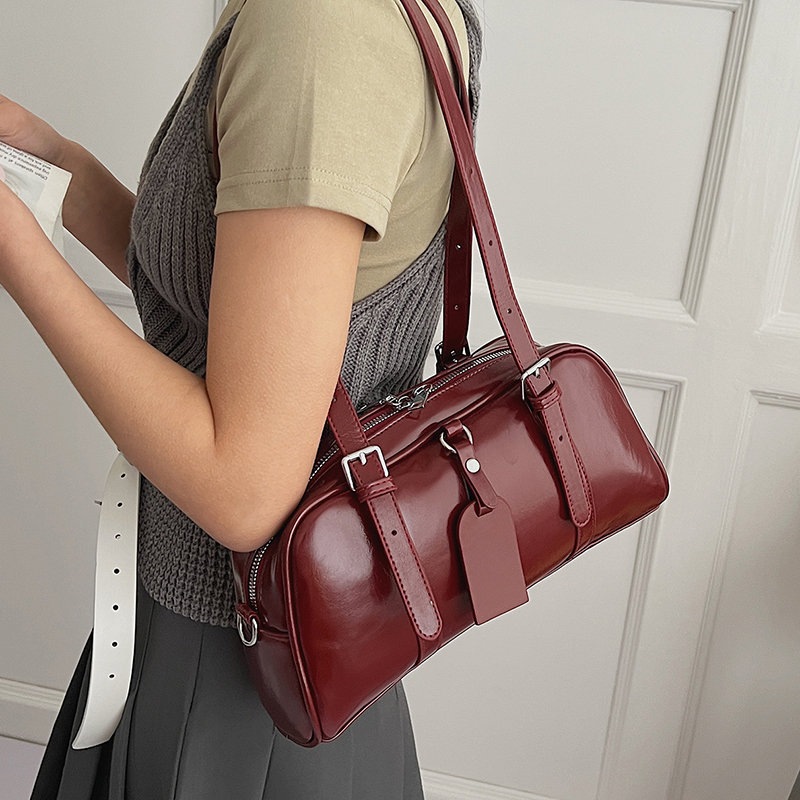 Women Bags For Airport - Women's PU Leather Boston Bag Adjustable