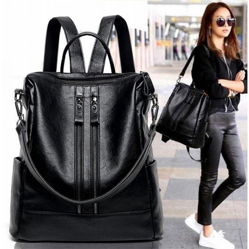 Women Bags Medium Size - Women Soft Leather Backpack School Black