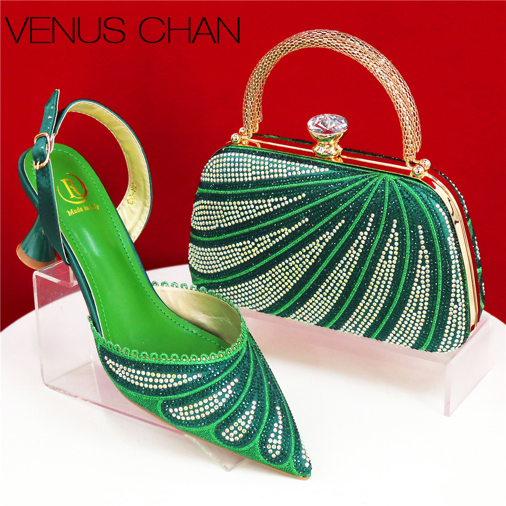 Sparkling Rhinestone Green Pum - огляд і ціна Women Bags Medium Size